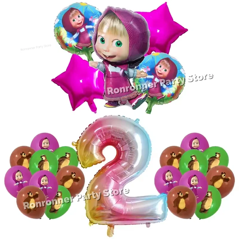 Masha And The Bear Theme Birthday Party Decorations Cute Cups Plates Napkin Balloons Banner Backdrop Party Supplies Gift - view 3