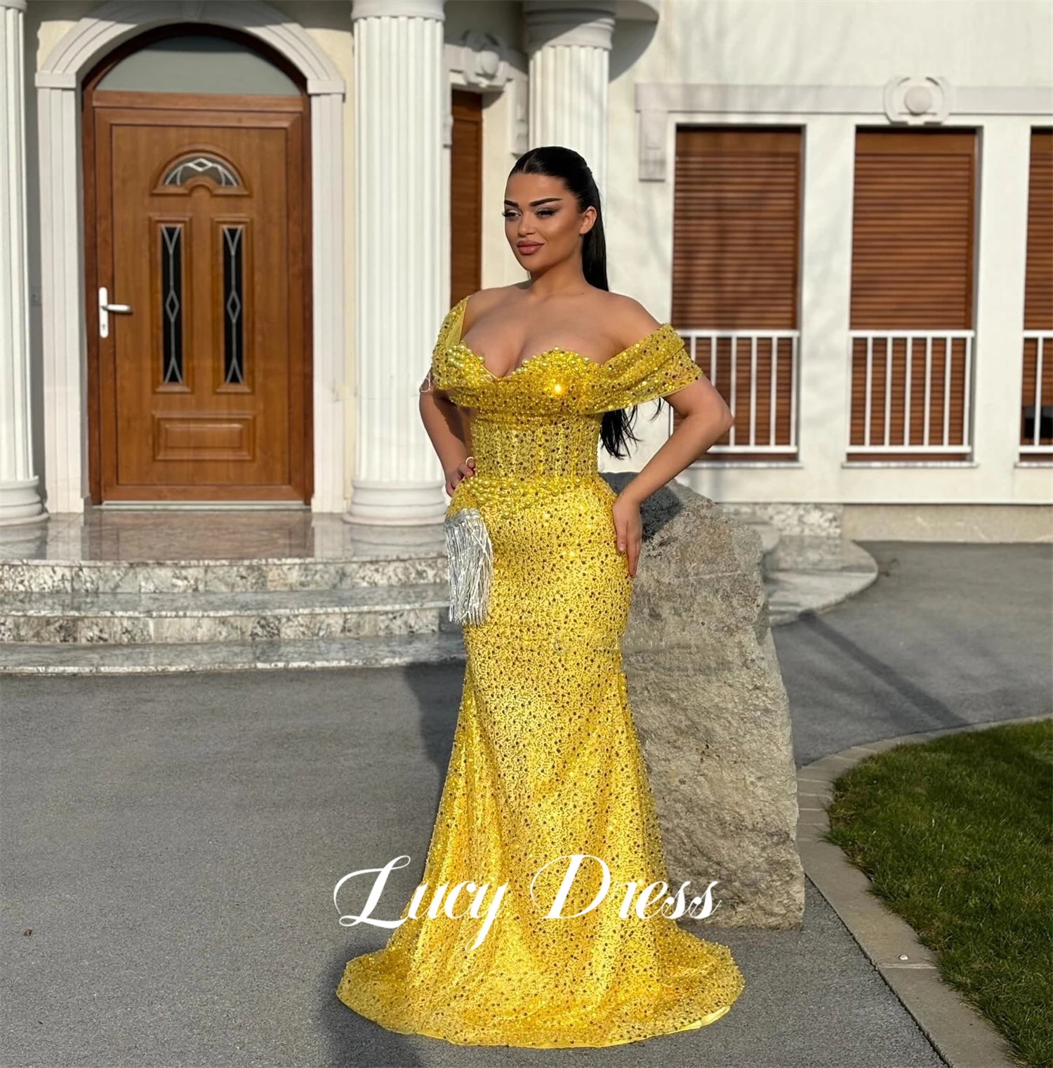 

Lucy Evening Dress Bead Embroidery Fabric Luxurious Party Fishtail Cut Cocktail Dresses Robe Soiree De Luxe 2024 Prom Customized