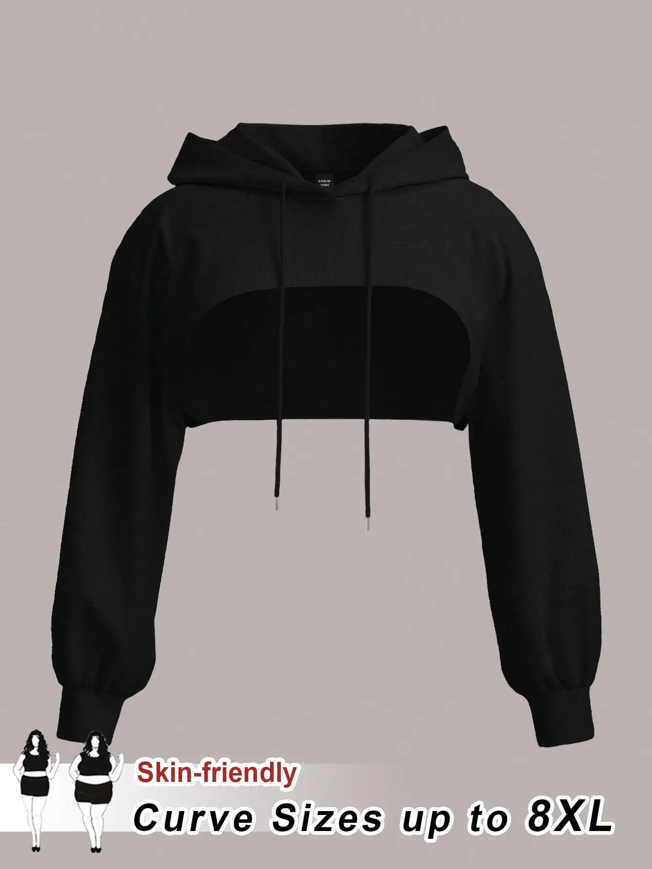 

Черная вязаная укороченная толстовка для женщин, большие размеры до 8XL, осенне-зимняя повседневная уличная одежда