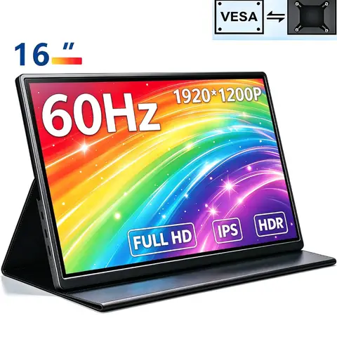 16" Portable Monitor 1920*1200P 300Nits IPS HDR 60Hz Extended Display With VESA for Laptop Phone Switch Xbox PS4/5 PC Mini-PC