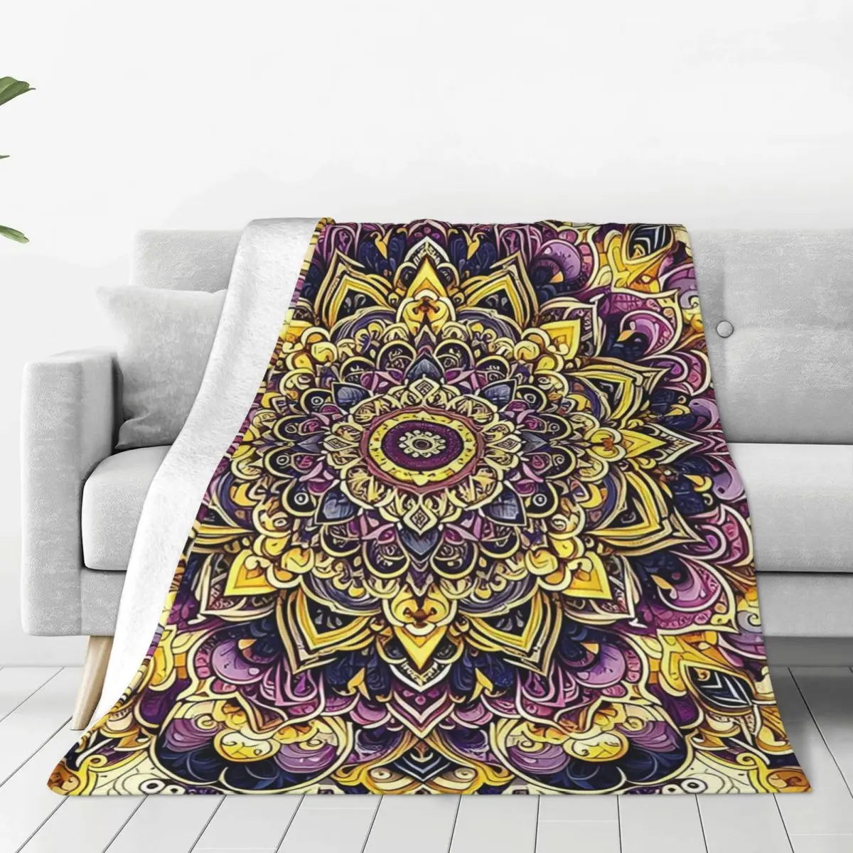 

Purple,Gold And Cream Mandala Pattern Blankets Flannel Sofa Throw Blankets For Couch Bedding Outdoor Throws Bedspread Quilt