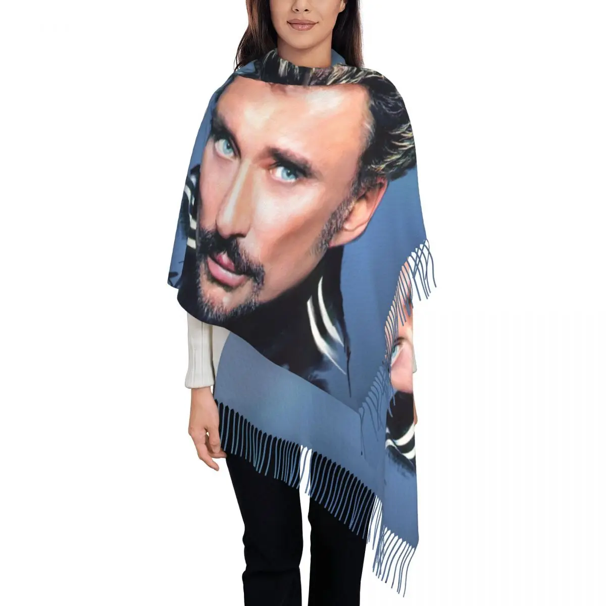 

Johnny Hallyday Tassel Scarf Women Soft French Rock Singer Shawls Wraps Ladies Winter Scarves