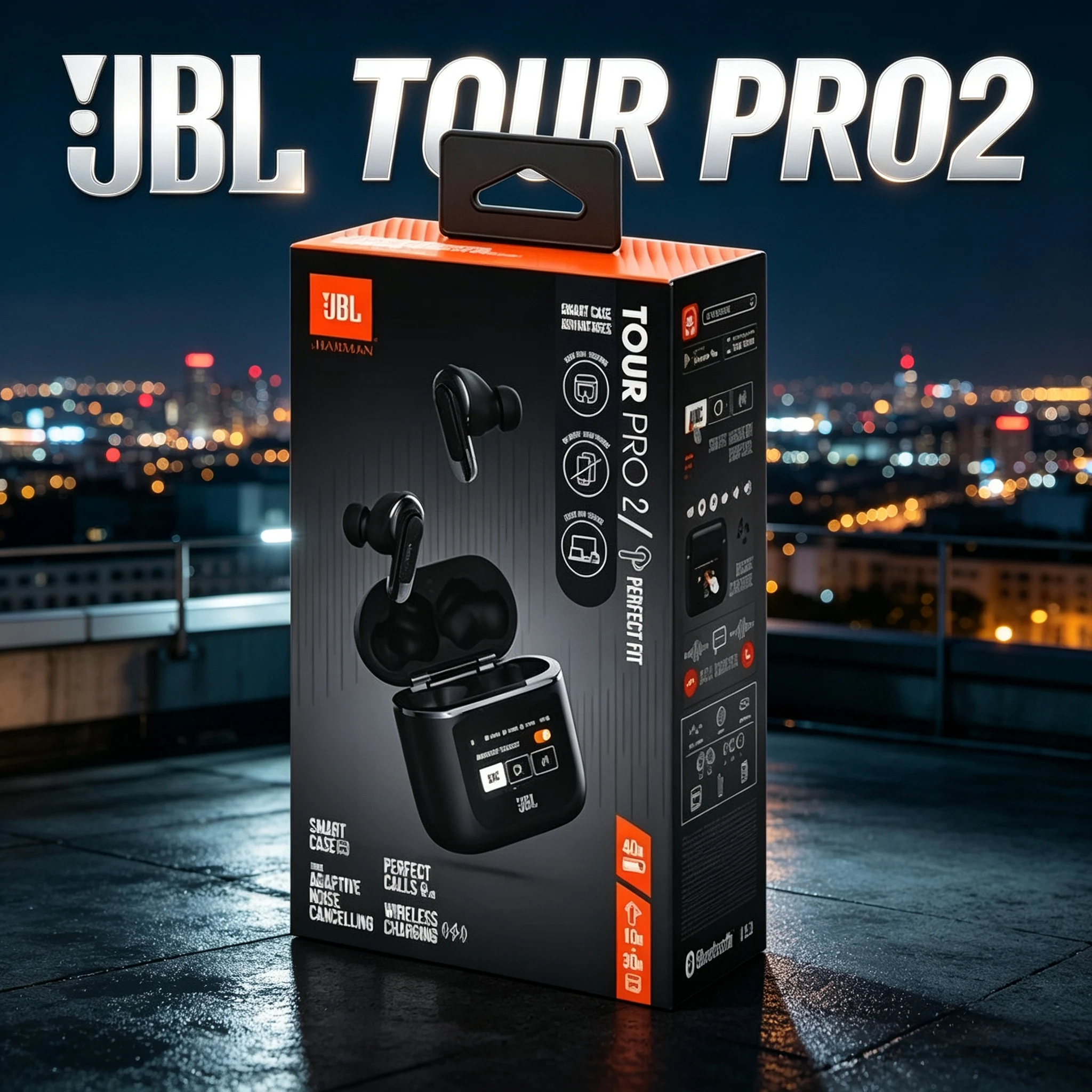 Auriculares Inalámbricos con Cancelación de Ruido JBL TOUR PRO2, Estuche de Carga con Pantalla Inteligente, Sonido Espacial Inmersivo