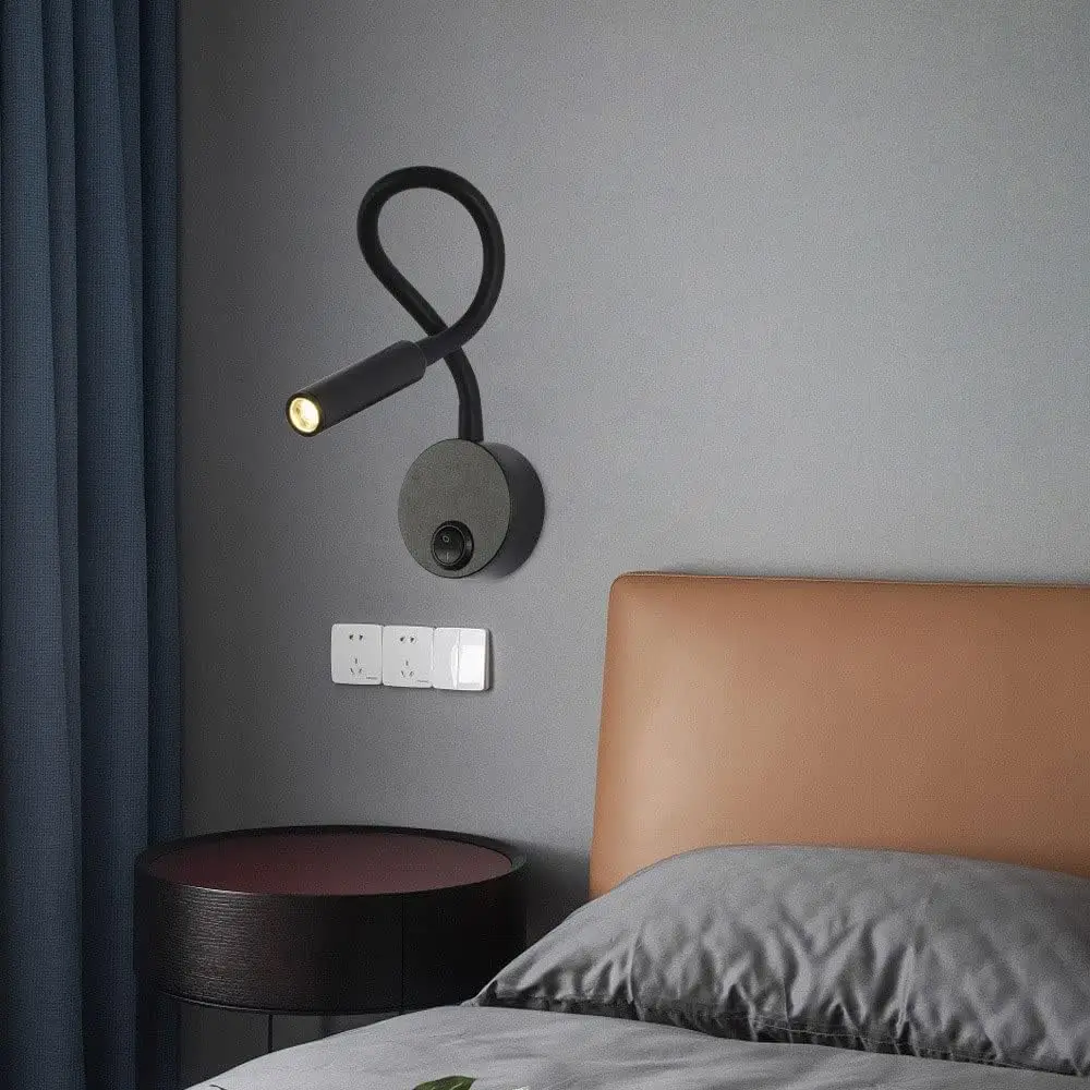 JOYINLED Black/Gold 3W Gooseneck Wall Lamp Flexible Adjustable with Switch Work Study Sconce Bedroom Bedside Reading Night Light