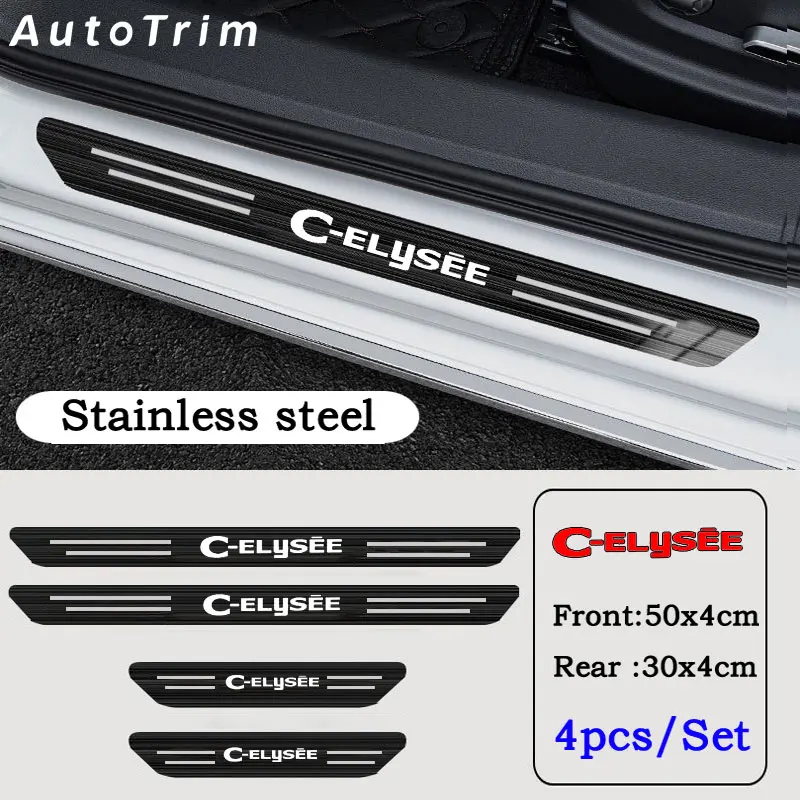 

4pcs Car Stainless Door Sill Strip 3D Metal Brushed Black Threshold Sticker Protection Decorative Strip for Citroen C-ELysee