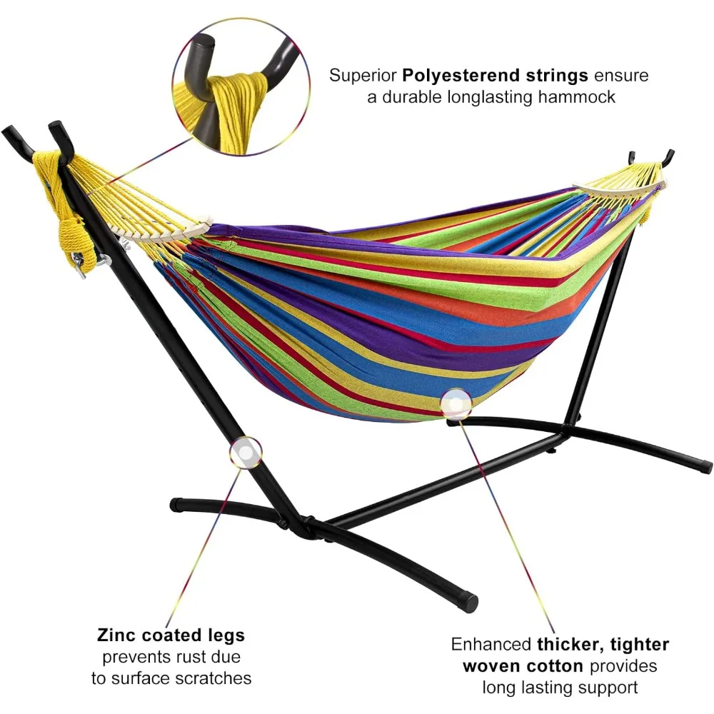 Hamaca doble con soporte incluido, soporte de acero de 450lb de capacidad, bolsa de transporte Premium incluida y dos vigas de equilibrio antivuelco