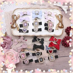 Set of 8 Larme Kei Small Hairclips Bow Hair Accessories Kawaii Lolita Woman's Jiraikei Fashion Hairpins with Pendant
