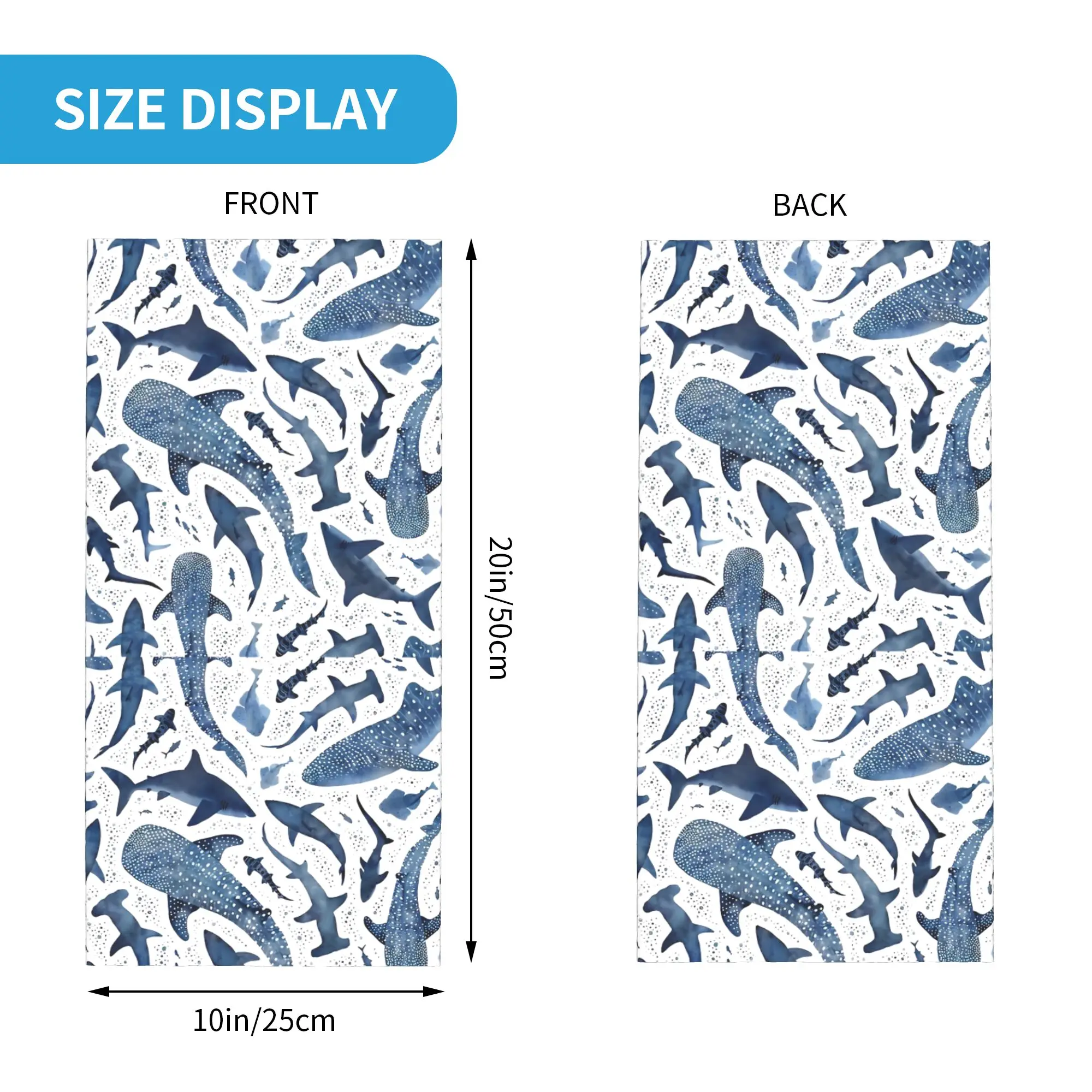 Monochrome Blue Watercolour Shark Ocean Bandana Neck Gaiter Starry Whale Sharks Scarf Balaclava Sports Adult Breathable image 6