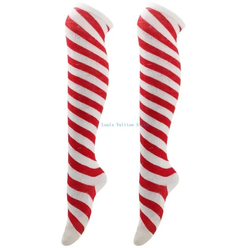 L5YB damskie świąteczne zakolanówki skarpetki w paski pończochy na imprezę Cosplay
