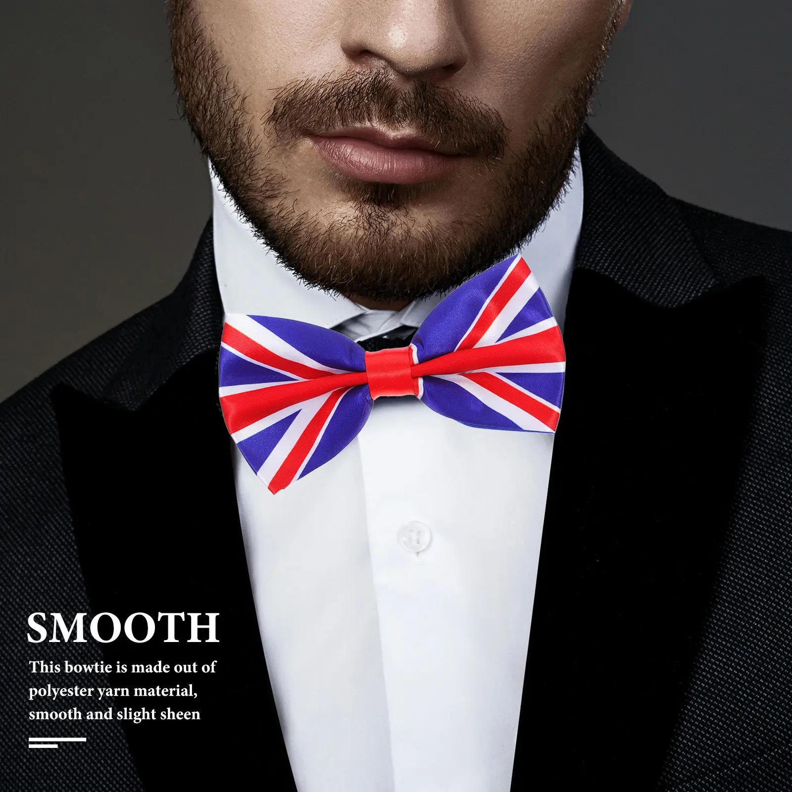 Union Jack Decor เสื้อผ้าสําหรับผู้ชายรักชาติ Bowknot Flag UK พิมพ์ Cravat จัดเลี้ยง