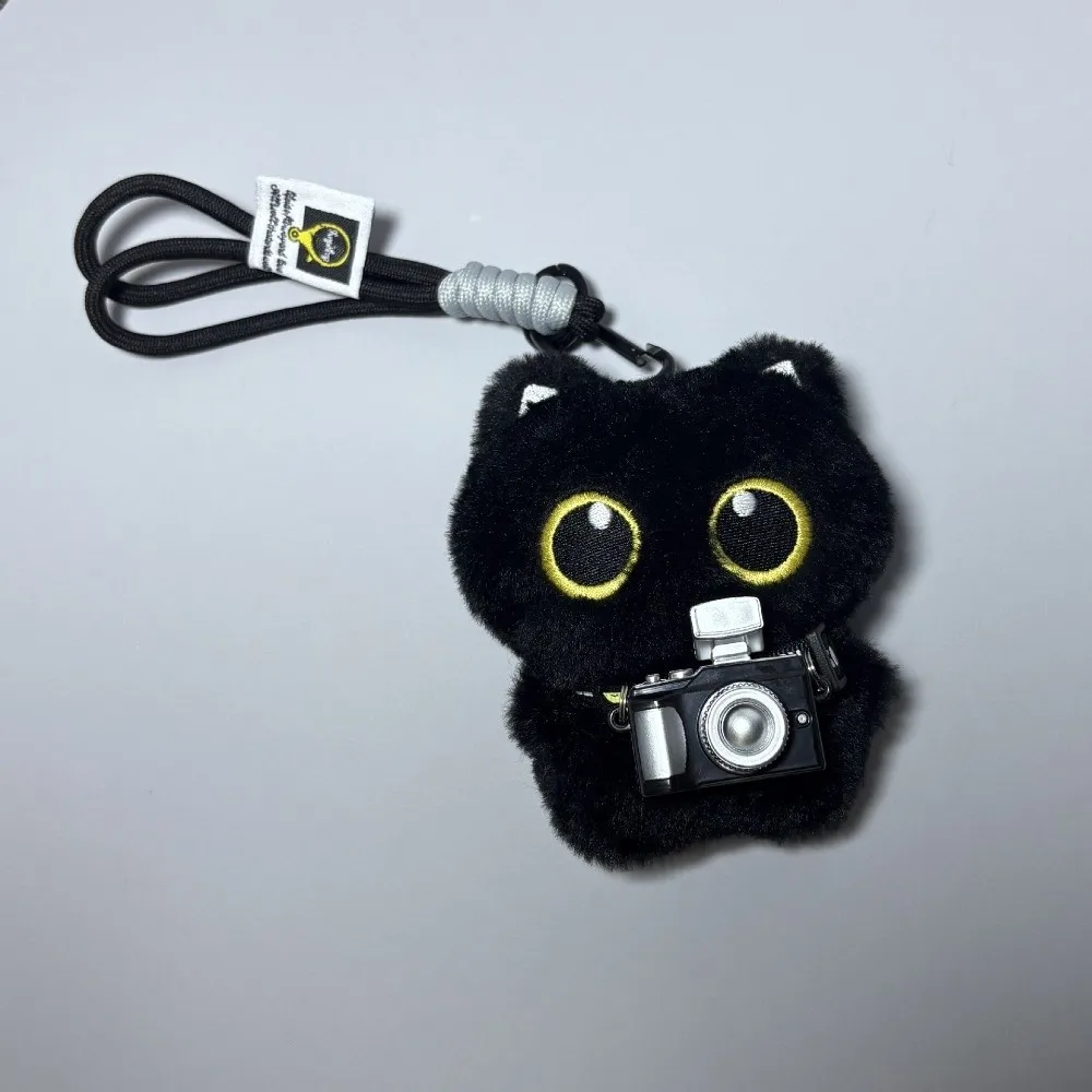 New Scarf Black Cat Plush Doll Keychain Camera Shoulder Bag Doll Bag Pendant Car Key Ring School Bag Decoration