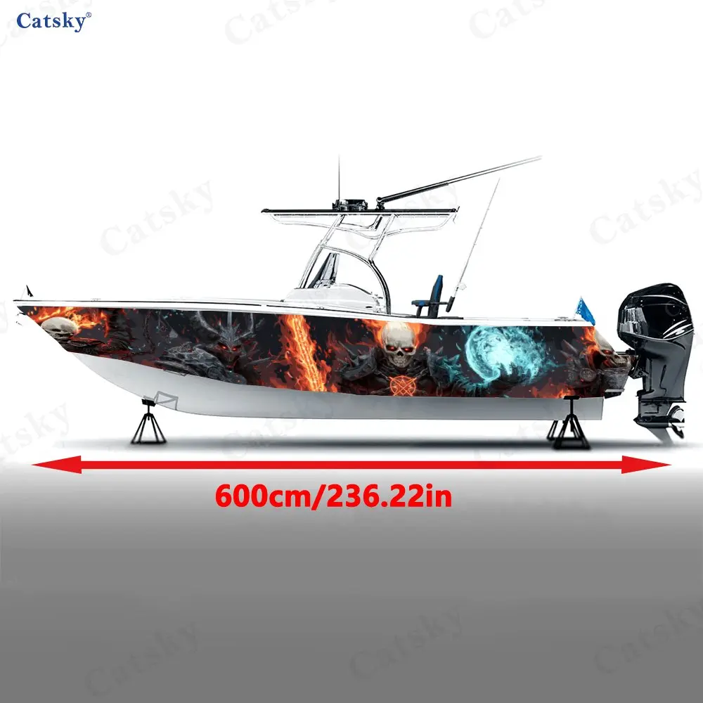 2PcIce and Fire Flame Blade Boat Stickers, PVC Waterproof Durable Vinyl Wrap Decals for Fishing Boat, Durable and Stylish Design