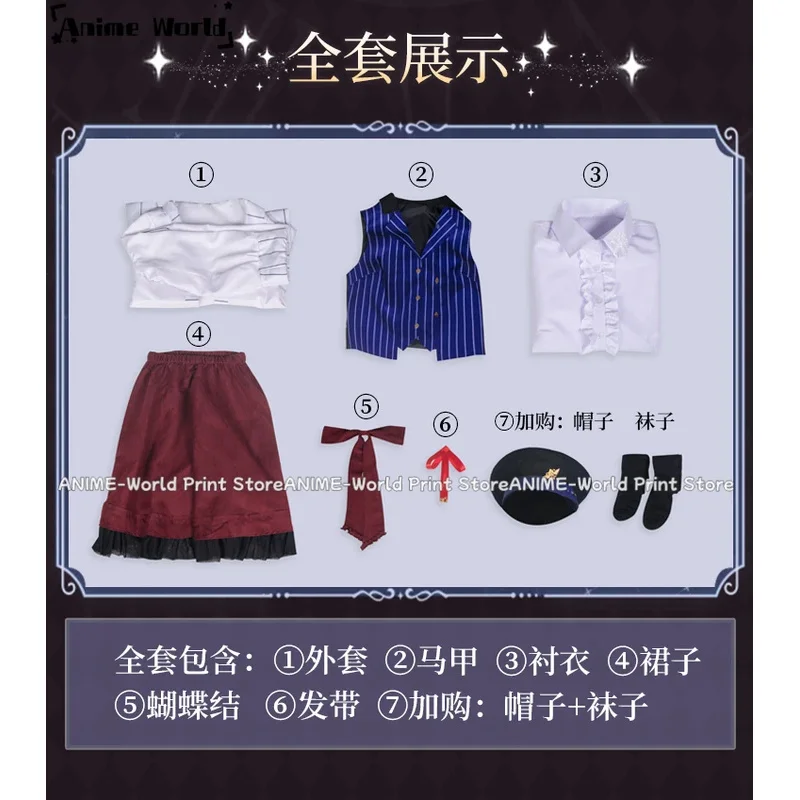 《맞춤형 사이즈》게임 올 타임 여성 주인공 스커트 코스튬 풀 세트 모자 포함 로리타 코스프레용,7;k'2.s;9