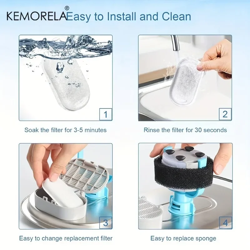 1W-20PCS Cat Water Fountain Activated Carbon Dog Water Bowl Dispenser Replacement Filters with 20 Sponges for Home Pet Hydration