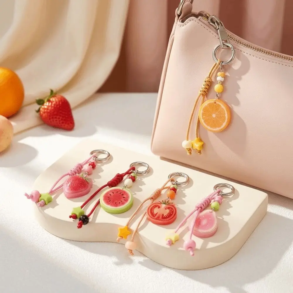 Creative Slice Shape Fruit Slice Keychain Braided Rope Star Fruit Themed Bag Charm Portable bag pendants Gift
