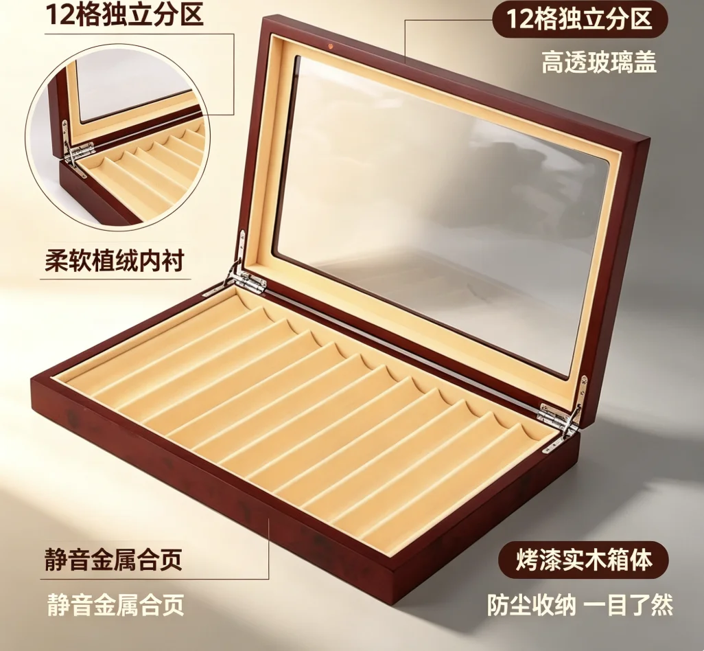 78 Slots Wooden Pen Storage Display Box with Transparent Window Stationery Collector Desktop Organizer Pen Stand Accessory