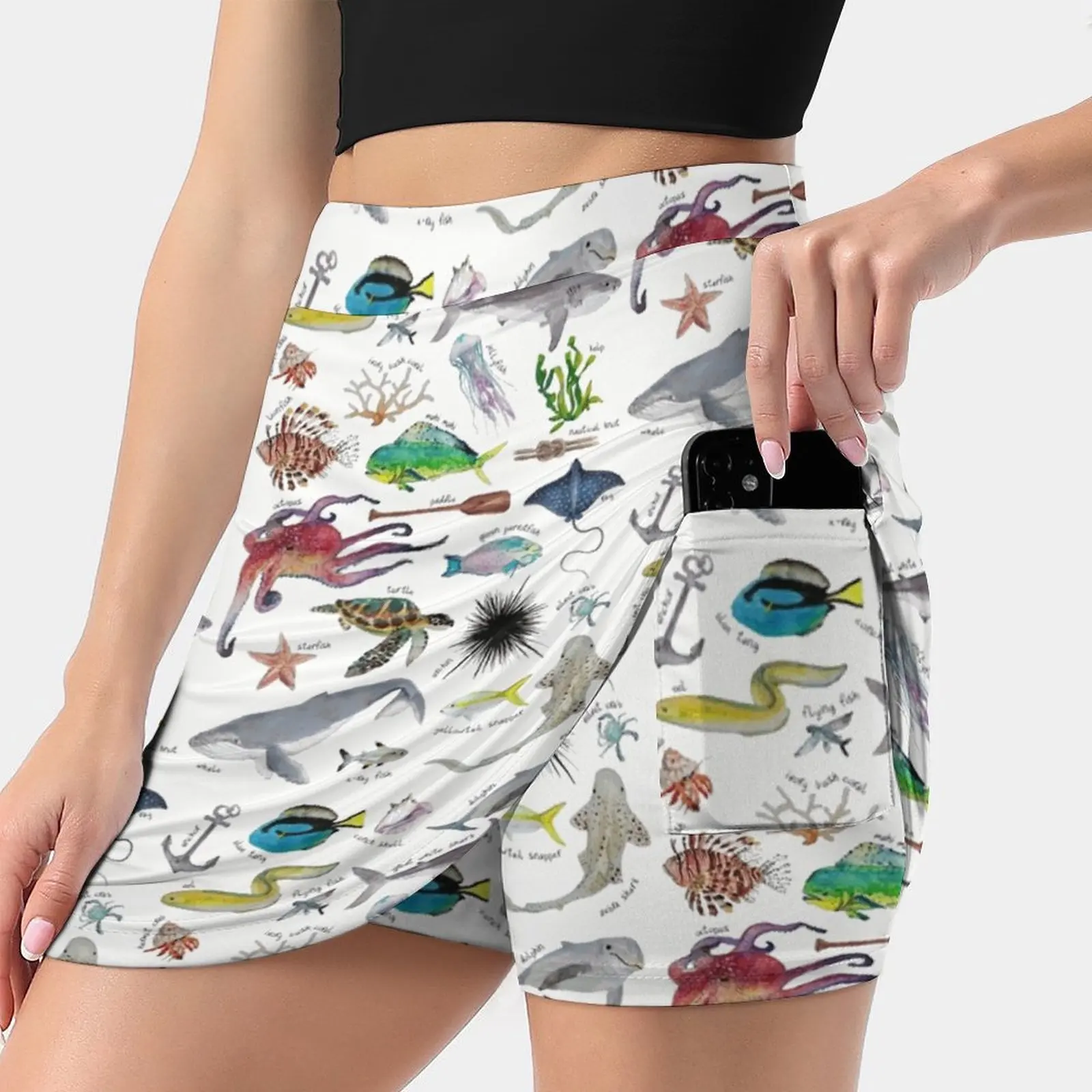 Under The Sea Alphabet Women's skirt Y2K Summer Clothes 2022 Kpop Style Trouser Skirt With Pocket Under The Sea Alphabet Ocean