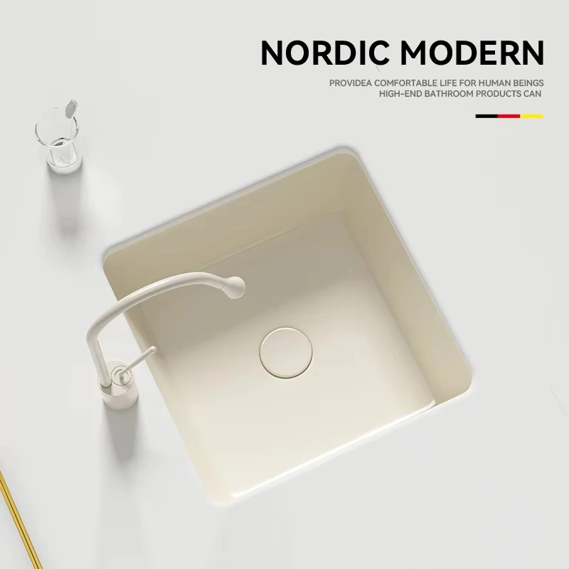 Nordic Matte Cream Square Undermount Bathroom Sink Pure Ceramic Under Counter Wash Basin Modern Hidden Vanity Lavabo For Hotel A