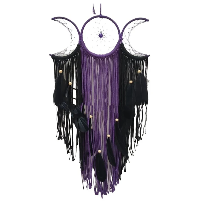 Triple Moon Goddess Macrame Wall Hanging Boho Half Moon Large Dream Catcher Decor Home Bedroom Chic Decoration