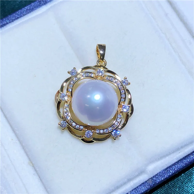 

HUGE New AAAA 12-13mm bread Pearl 18K Gold Plated Zircon Necklace Pendant 18in