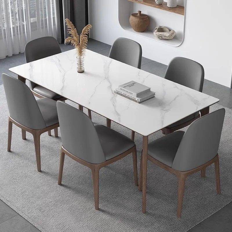 

Ash, slate, solid wood dining table, walnut Nordic minimalist rectangular full floor dining table