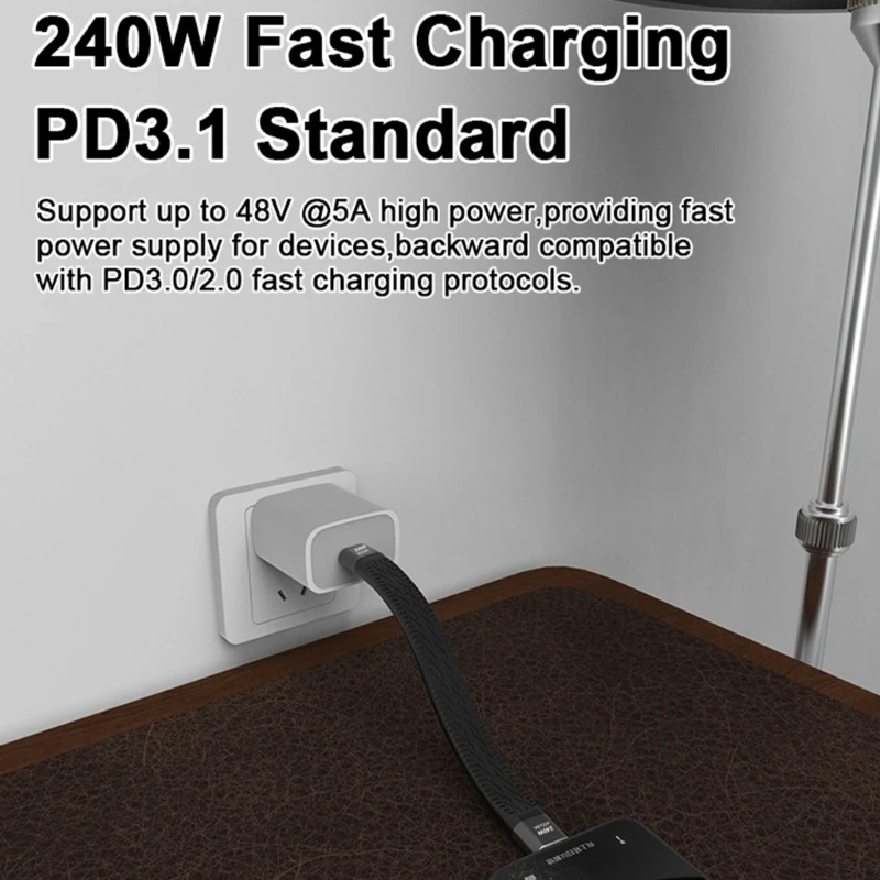 สาย USB4 240W ชาร์จเร็ว Type C ถึง Type C รองรับการถ่ายโอนข้อมูล 40Gbps