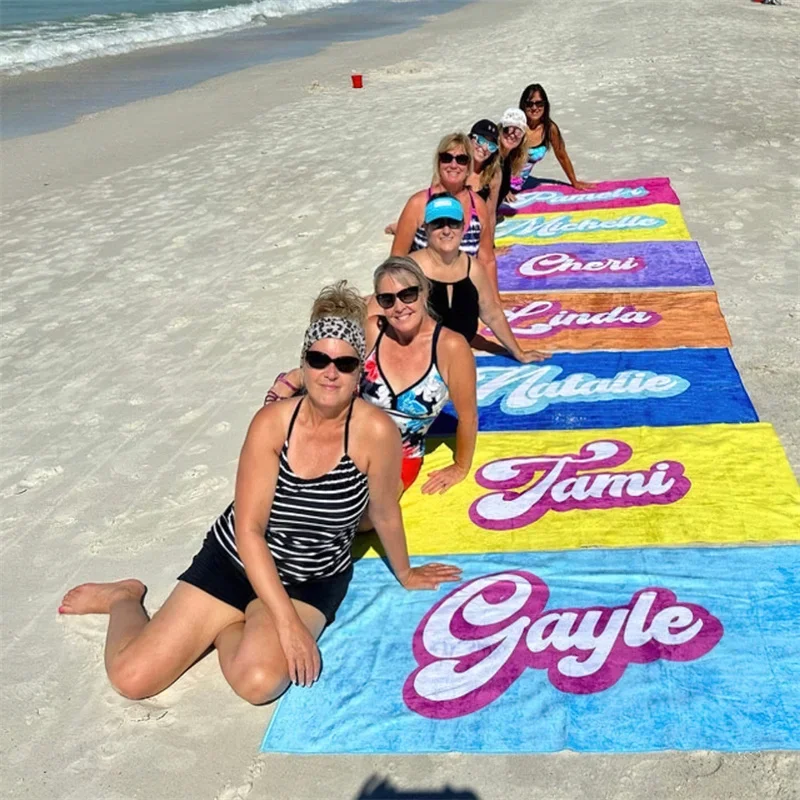 Custom Personalized Name Beach Towel Colorful Bath Towels for Girl Microfiber Quick Dry Custom Sand Free Beach Yoga Spa Gym Pool