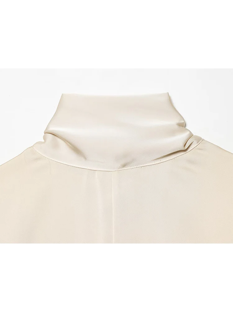 TFMLN-vestido de noche elegante para mujer, vestido largo de fiesta de satén de manga larga con cuello levantado liso, bata holgada con espalda descubierta