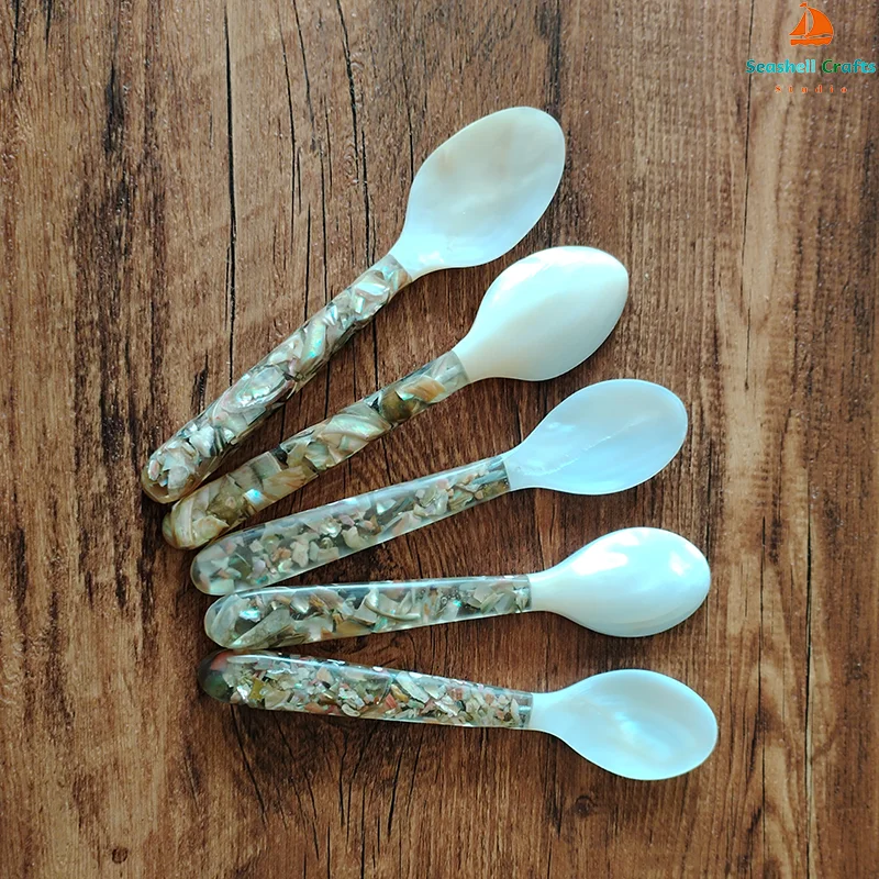 White Mother of Pearl Caviar Spoons for Caviar, Egg, Icecream Coffee Serving Natural Shell Forks Spoon Tableware Home Craft