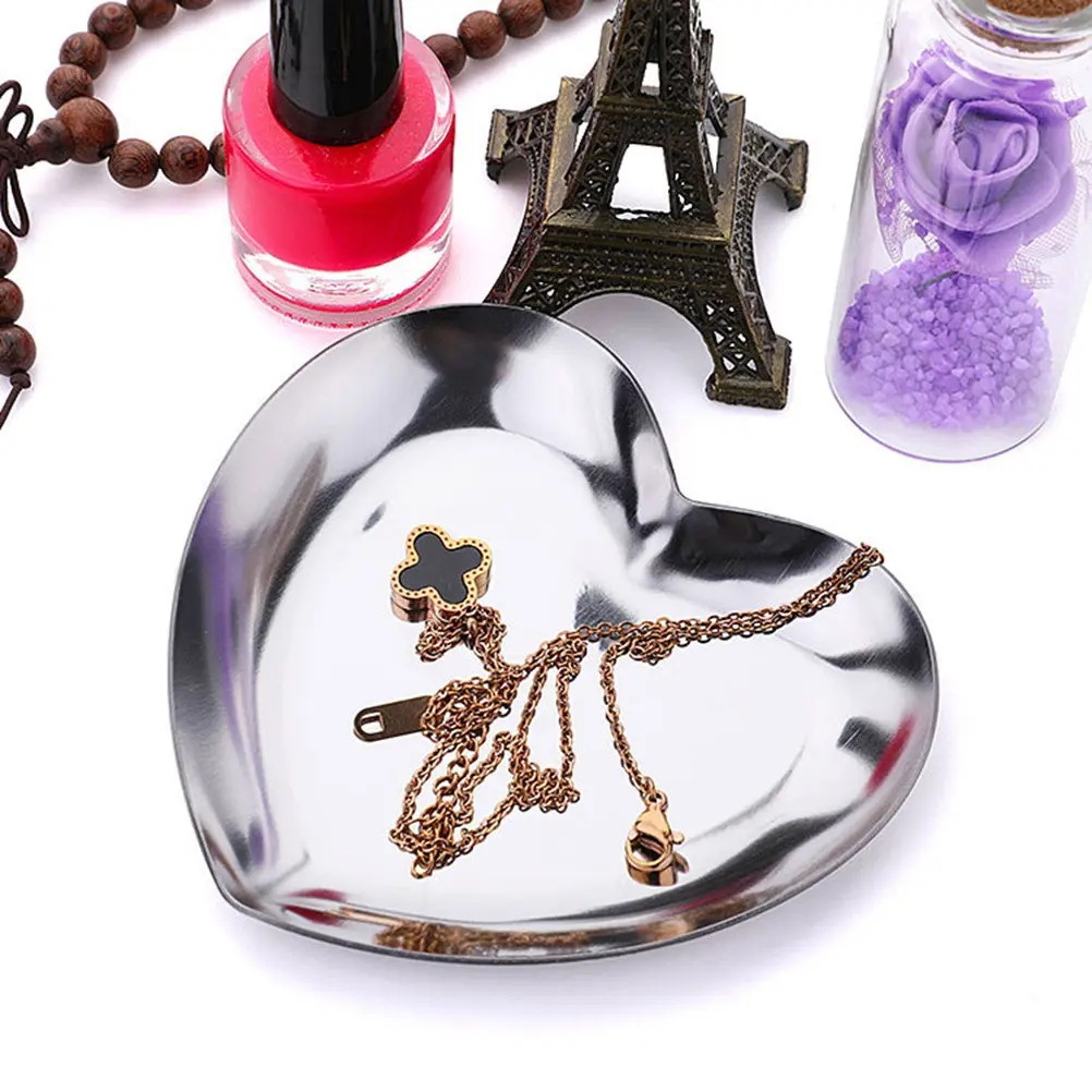 

Поднос для украшений из нержавеющей стали с дизайном в виде сердца, функциональный органайзер для хранения серег, ожерелий, браслетов, серебристый