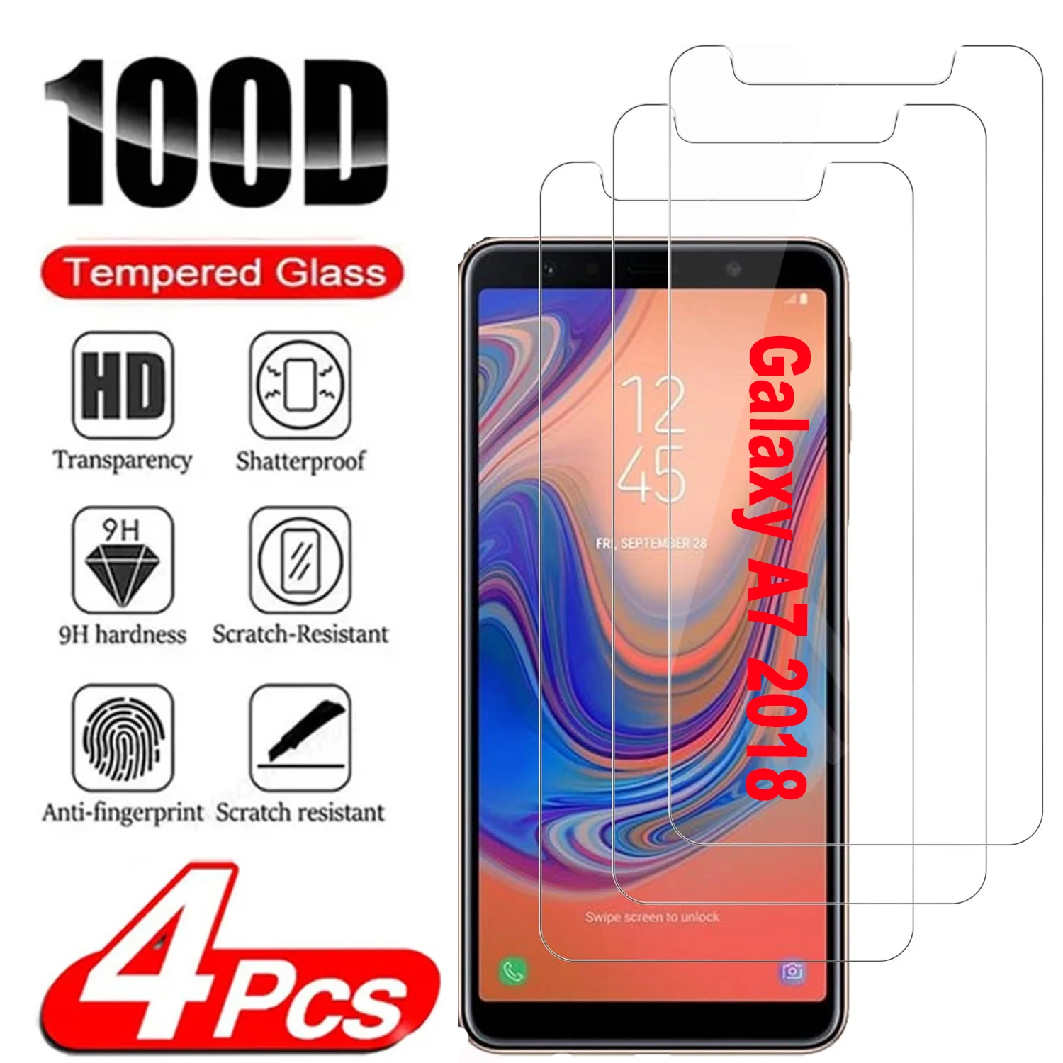 

2/4Pcs Tempered Glass For Samsung Galaxy A7 2018 Screen Protector