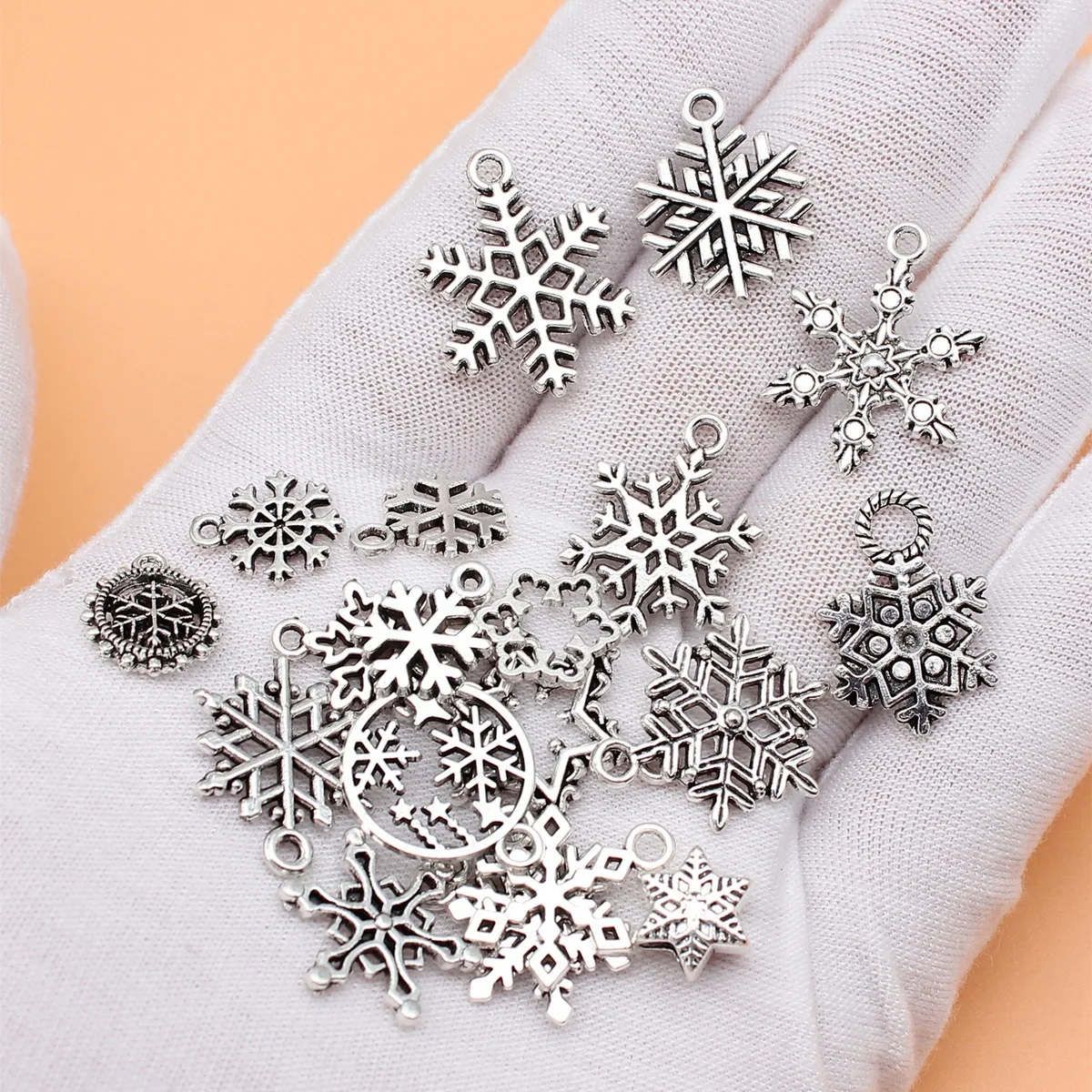 20pcs Antique Silver Color Snowflake Charms Collection For DIY Jewelry Making, 20 Styles, 1 of Each