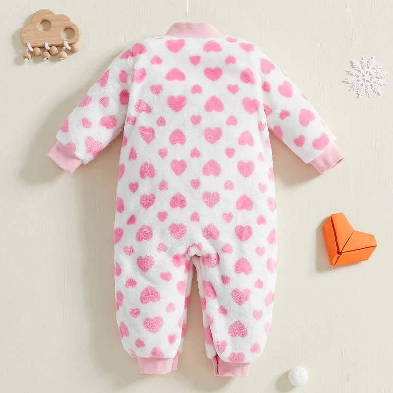 Baby Jumpsuit Long Sleeve Button Closure Heart Winter Romper Loungewear for Boys Girls