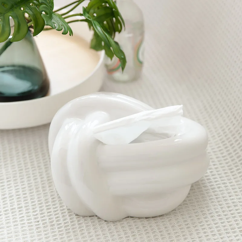 

Nordic Ceramic Tissue Box Knot ShapeTissue Paper Holder Paper Box Cover Living Room Tea Table Ornament