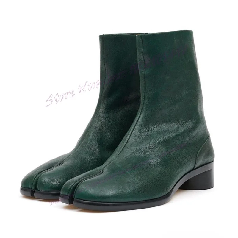 

Green Chunky Heels Men's Tabi Boots Matte Leather Vintage Ankle Boots for Men Handmade Casual Winter Shoes Zapatos Para Hombres