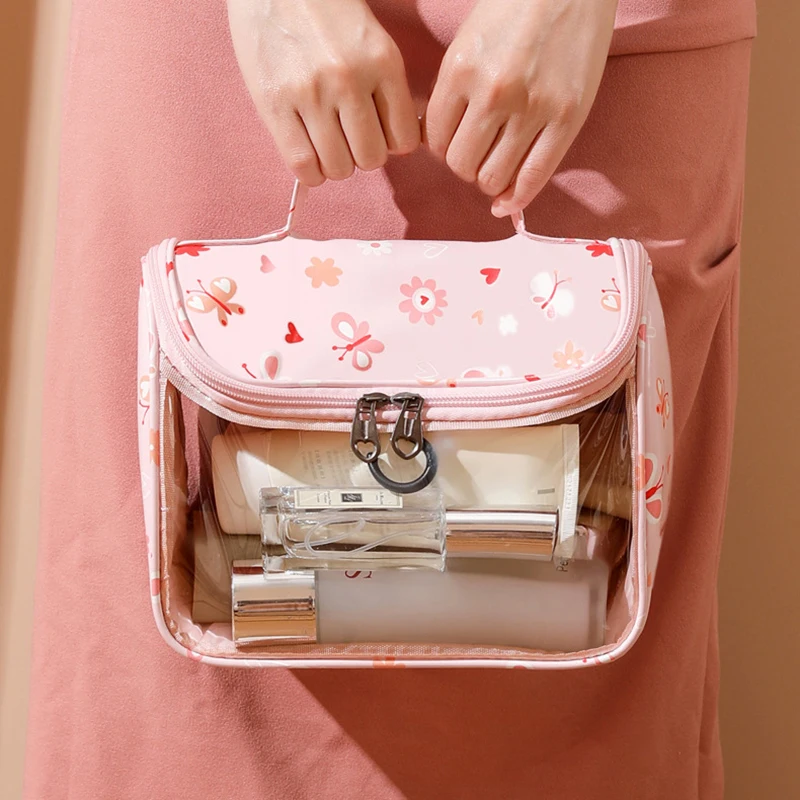 

Transparent Floral Floral Print Cosmetic Bag Large Capacity Waterproof Travel Toiletry Organizer for Makeup Bathroom Storage