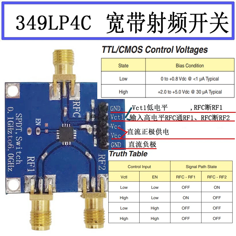 RF Switch Single Pole Double Throw RF Switch HMC349 LP4C Microwave Switch