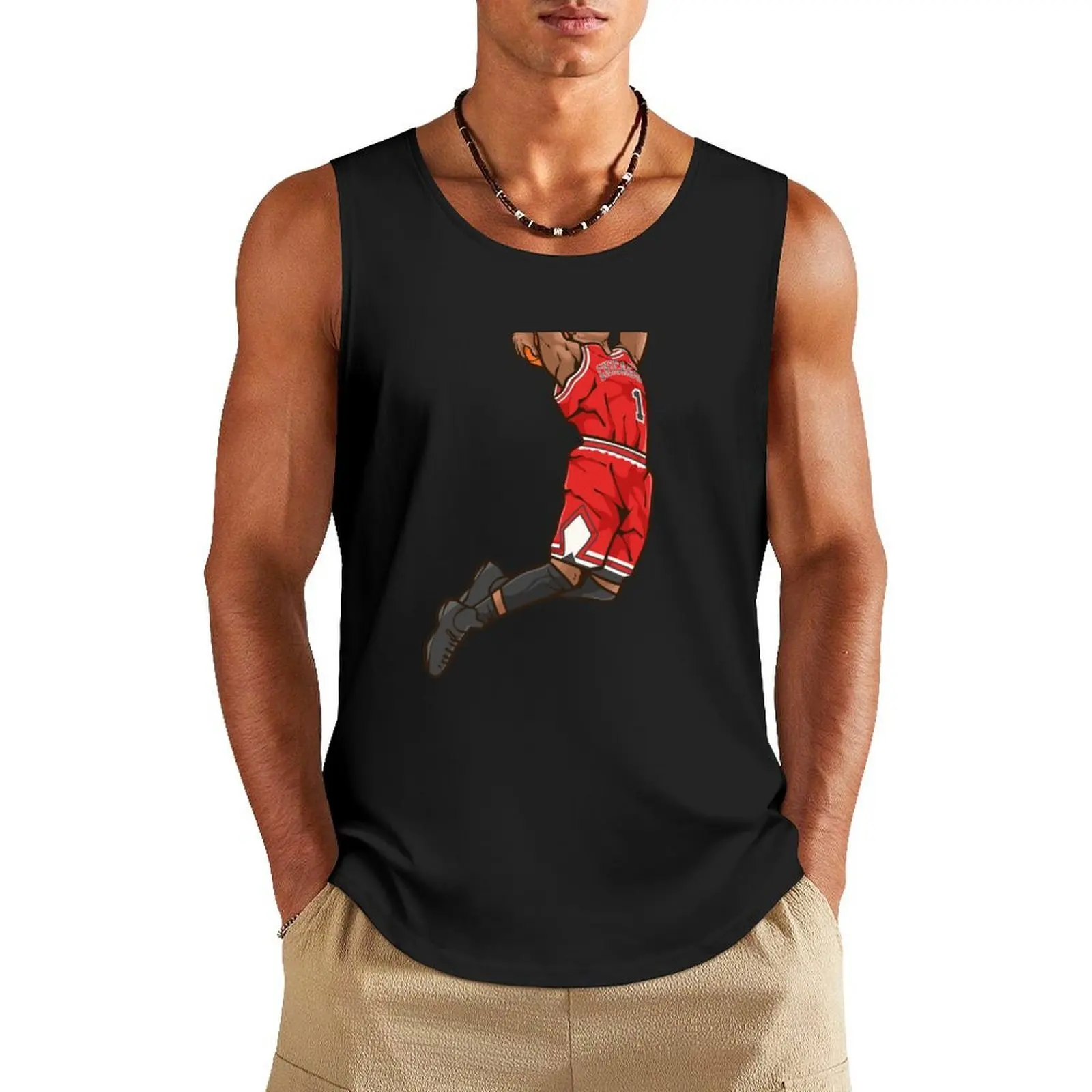 

Derrick Rose Dunk Cartoon Tank Top plain t-shirt Men's gym Men's sleeveless t-shirt Men's gym articles