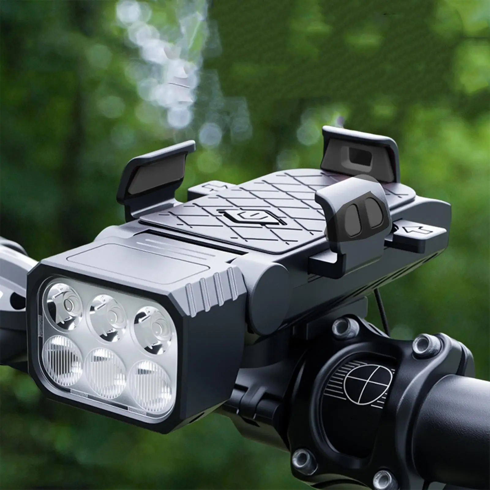 Front Bicycle Light Rechargeable 5-Mode Adjustable Angle Bracket Bike Front Light Smartphone Holder For Night Cycling Touring