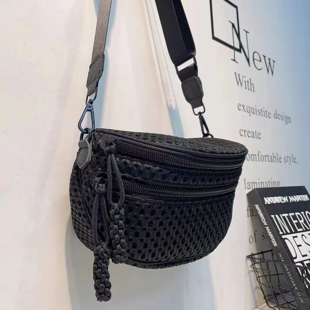 Casual cross body bag for women new waterproof Oxford cloth shoulder mesh saddle bag commuter messenger bag with real leather