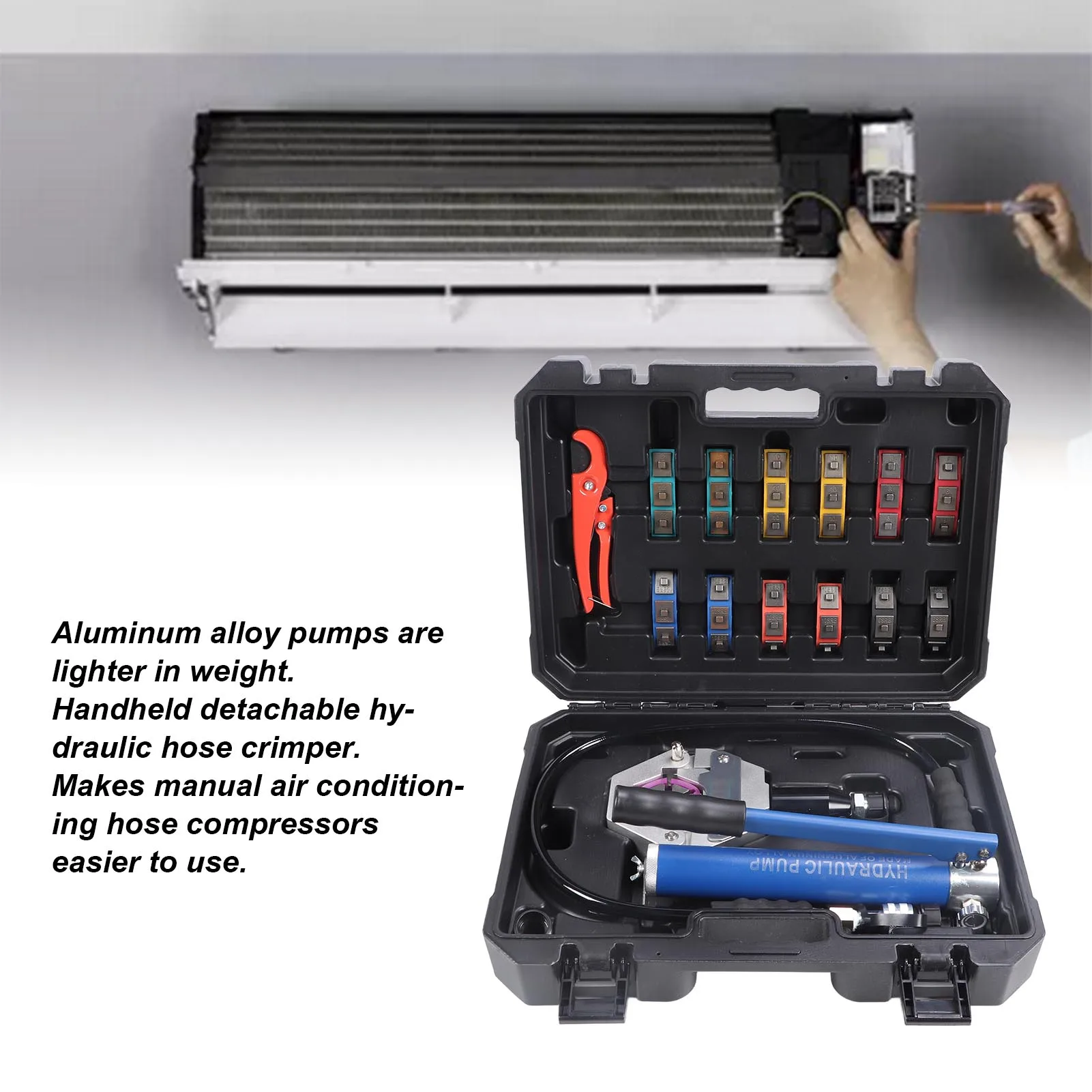 

Hydraulic Hose Crimper Air Conditioner Hose Crimper Manual Crimping Tool with Pump for Repair Maintenance Hose Crimper