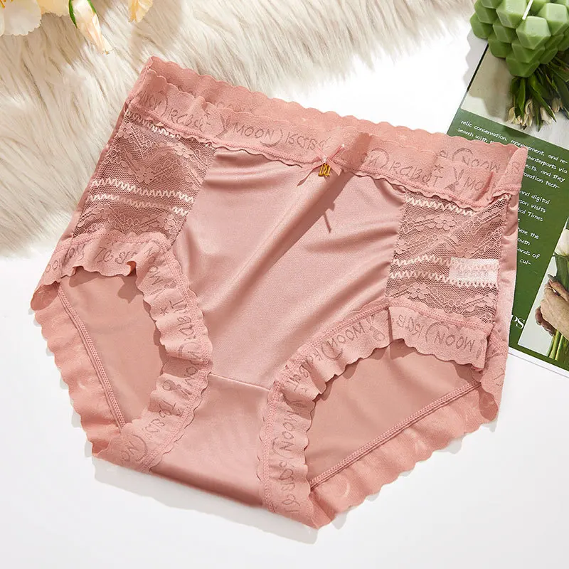 Women\'s Seamless Underwear Female Hollow Panties Lace Luxury Woman Mid Waist Soft Ice Silk Briefs Lingerie Breathable Underpants