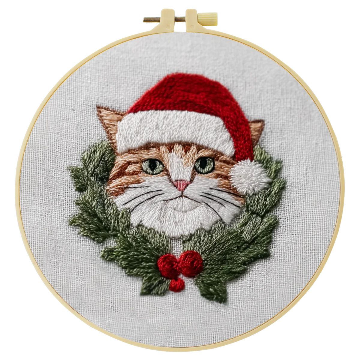 1 Stück 20X20CM/15X15CM 7,87/6,3 Zoll Stickerei-Starter-Kit DIY-Set Heimdekoration, Weihnachtskatze, Stickerei-Set – Detail 4