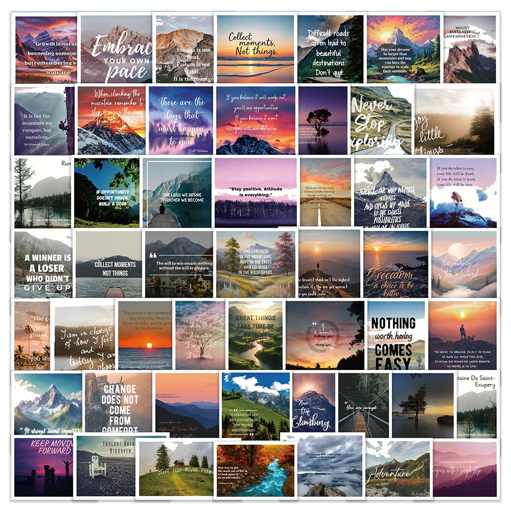 

10/50PCS Inspirational Quotes Scenery Sunset Sunrise Forest Mountain Decorative Polaroid Water Cup Waterproof Sticker Kids Toy