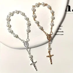 Romantic Catholic Engagement Pearl Bracelet White Transparent Organza's Bag Packaging Religious Wedding Prayer Rosary Jewelry