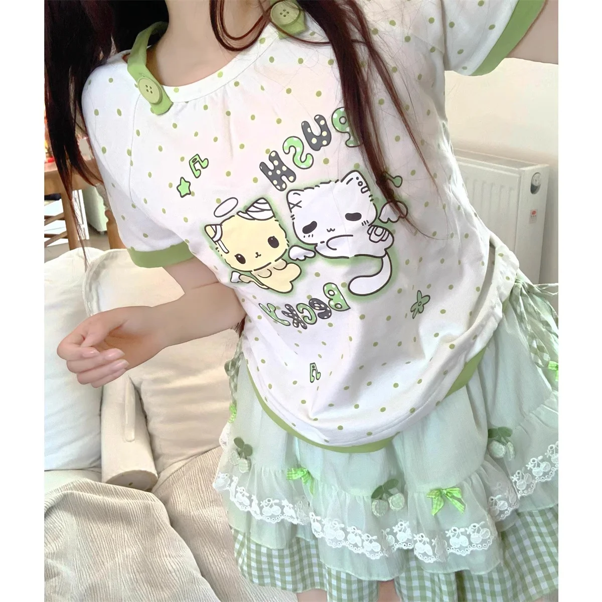 New Fashion Cute Cartoon Print Short Sleeve T-Shirt Women's Summer Slimming Korean Style Casual Versatile Super Pretty Top