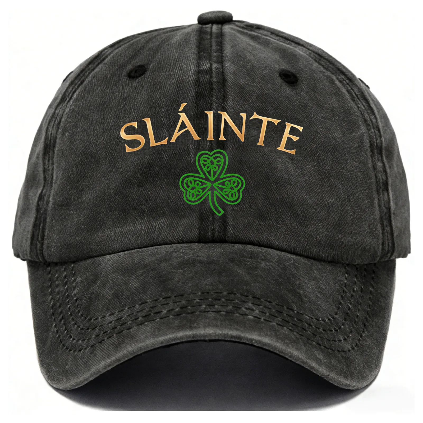 Customization Washed Distressed Printed Baseball Cap Adult Vintage Washed Distressed SLÁINTE Clover Embroidery Baseball Cap Men