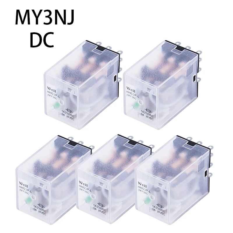 5PCS New Frosted Cover Power Relay DC6V/12V/DC24V/36V/48V/110V/220V HH53P MY3NJ MY3 11Pin Micro Mini Relay Copper Coil High Qual