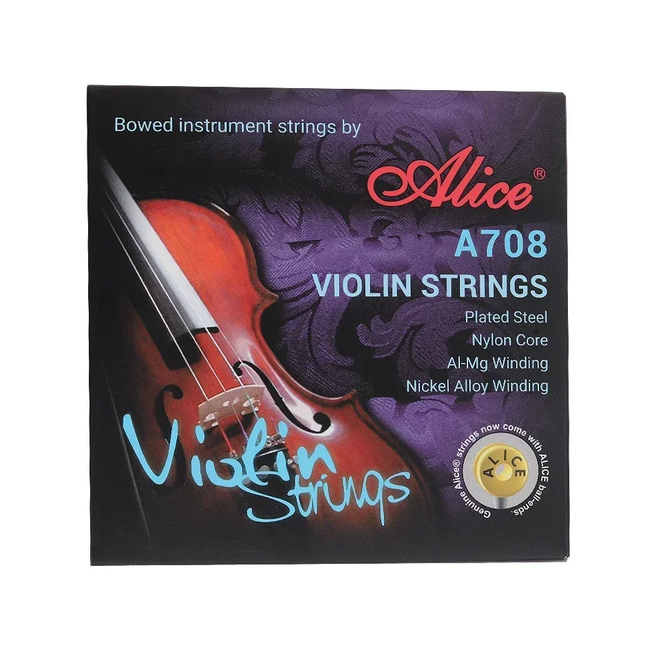 Alice A708 Violin Strings A FULL Set Plated Steel Nylon Core Al-Mg Winding Nickel Alloy Wound For Size 4/4 3/4 1/2 1/4 1/8