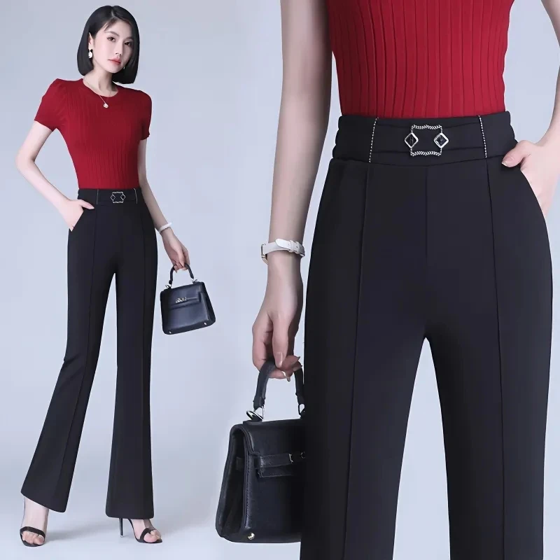 New Spring Summer Micro Flared Trousers Female High Waist Solid Hundred with Fashion Repair Stretch Casual Pants Women Clothing